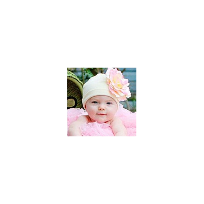 Bonnet fleur bébé/enfant en coton, modèle crème et rose