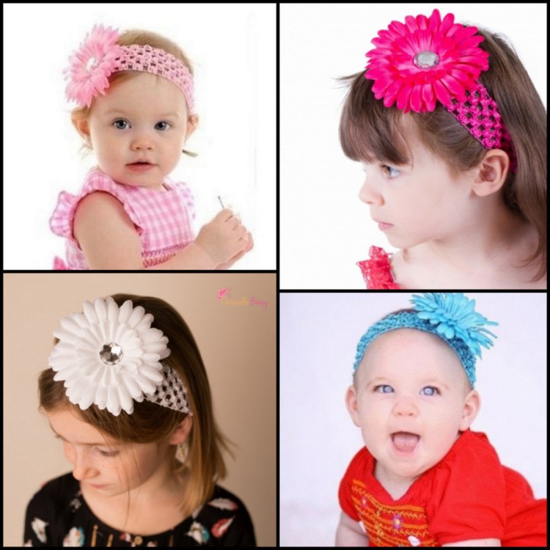 LOT DE 4 Bandeaux Cheveux bébé Fille de 0 à 5 ans avec Fleur 3D et